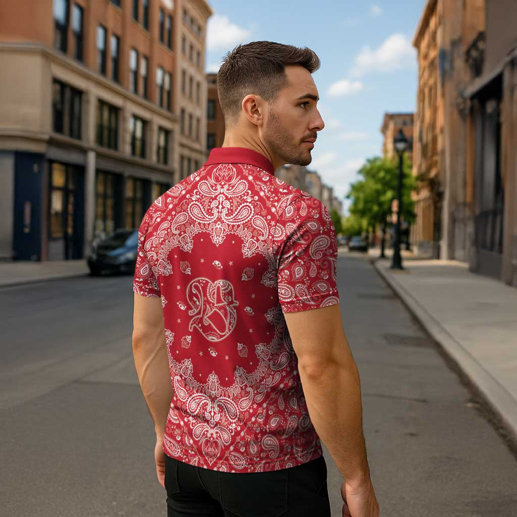 Red Paisley Zipper Polo Shirt Skull Gangster - Wonder Print Shop