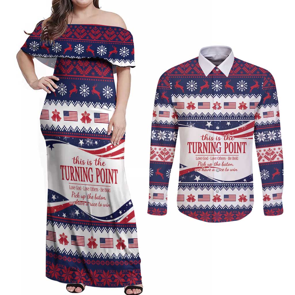 This is The Turning Point Couples Matching Off Shoulder Maxi Dress and Long Sleeve Button Shirt Patriotic American - Wonder Print Shop