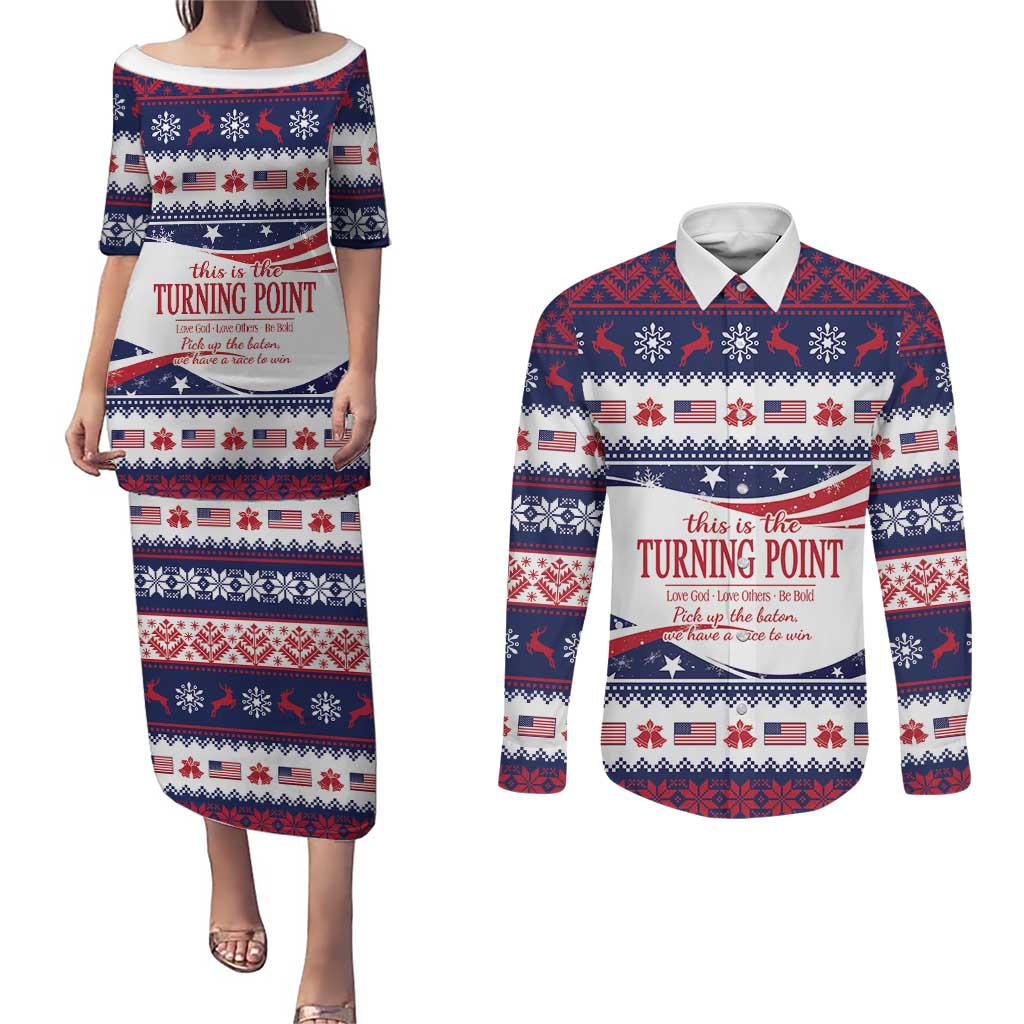 This is The Turning Point Couples Matching Puletasi and Long Sleeve Button Shirt Patriotic American - Wonder Print Shop