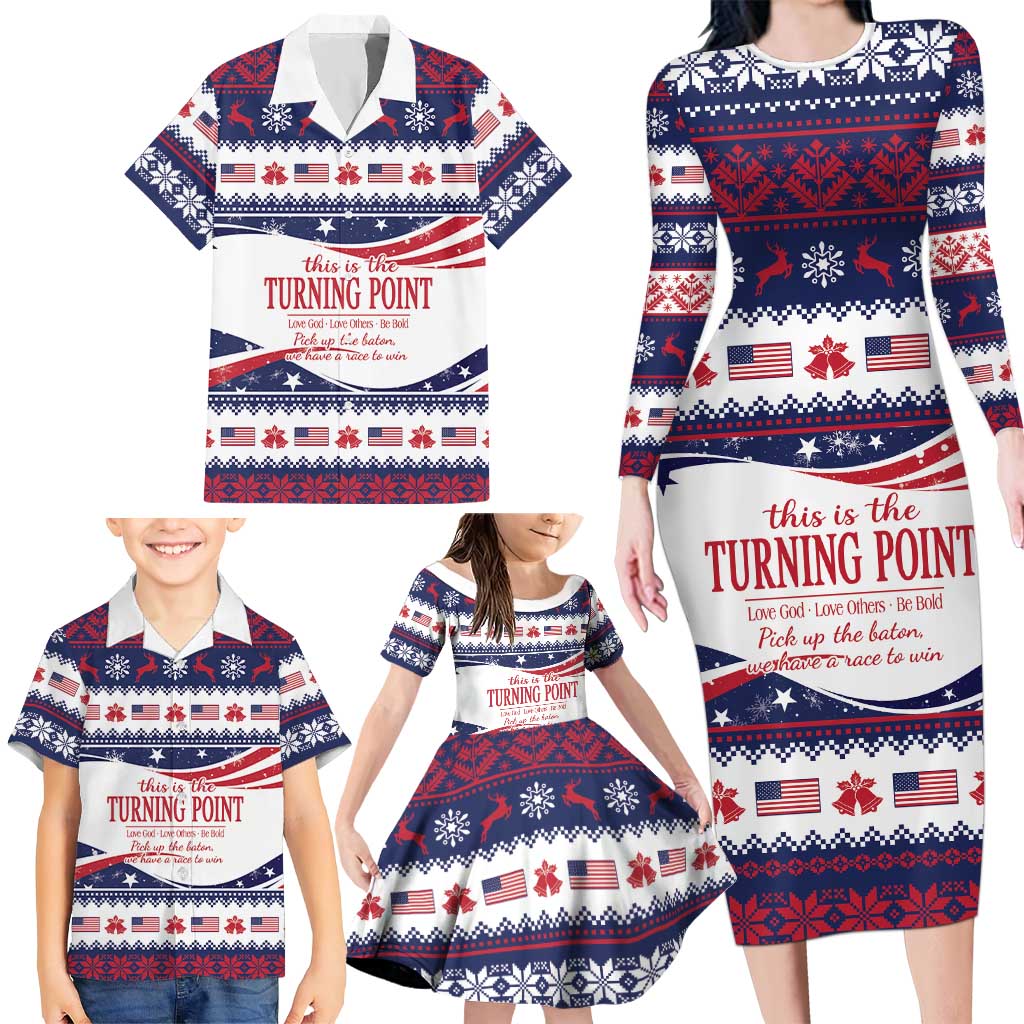 This is The Turning Point Family Matching Long Sleeve Bodycon Dress and Hawaiian Shirt Patriotic American - Wonder Print Shop