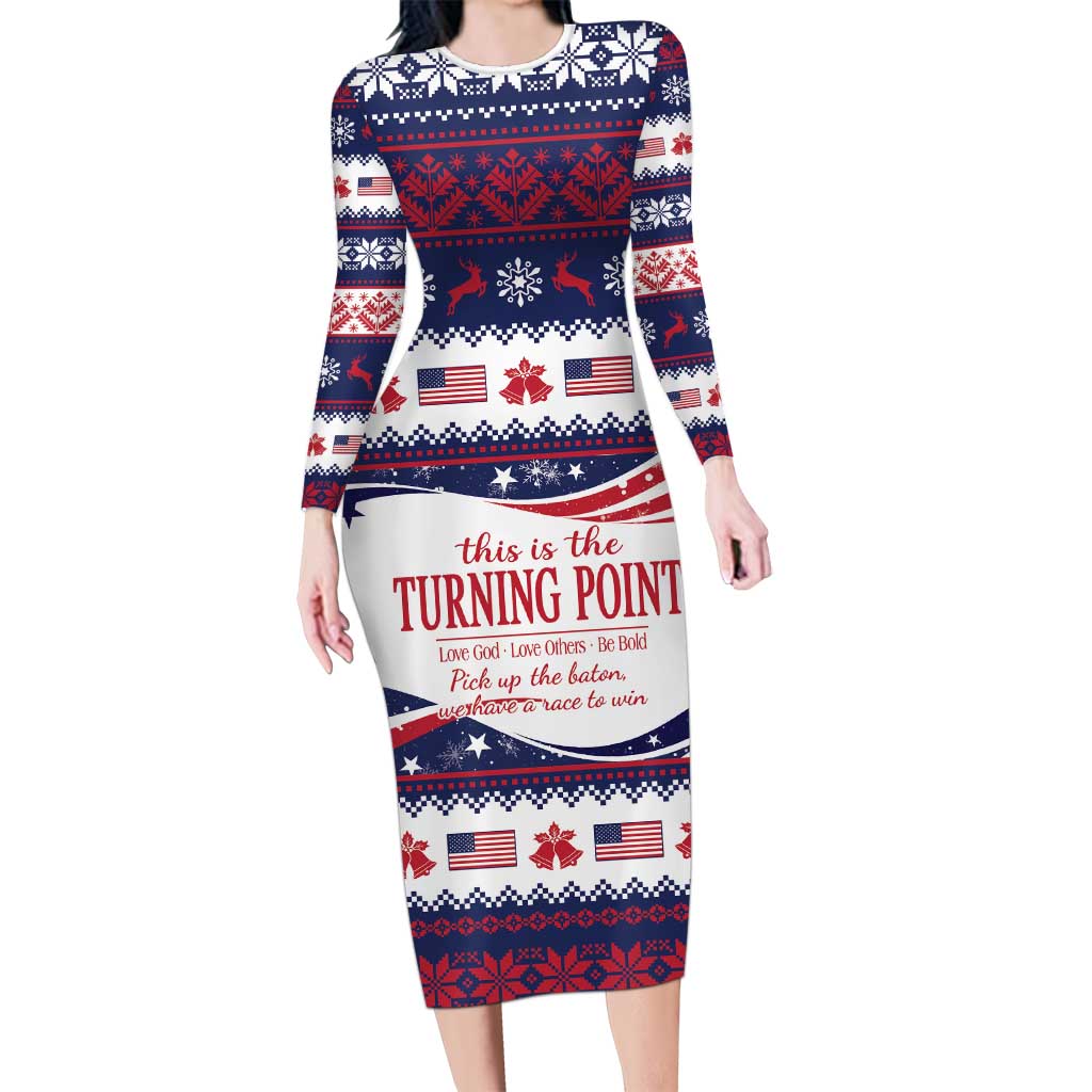 This is The Turning Point Family Matching Long Sleeve Bodycon Dress and Hawaiian Shirt Patriotic American - Wonder Print Shop