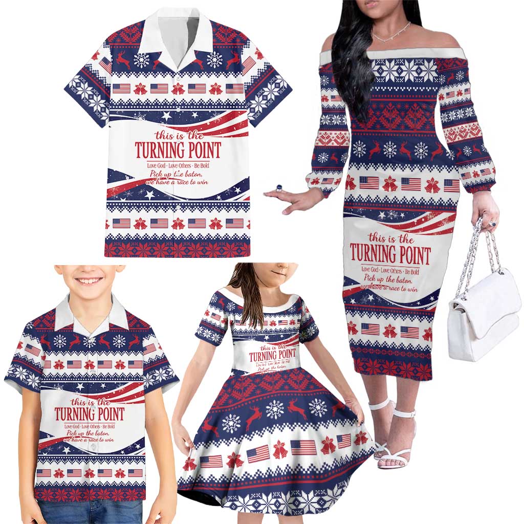 This is The Turning Point Family Matching Off The Shoulder Long Sleeve Dress and Hawaiian Shirt Patriotic American - Wonder Print Shop