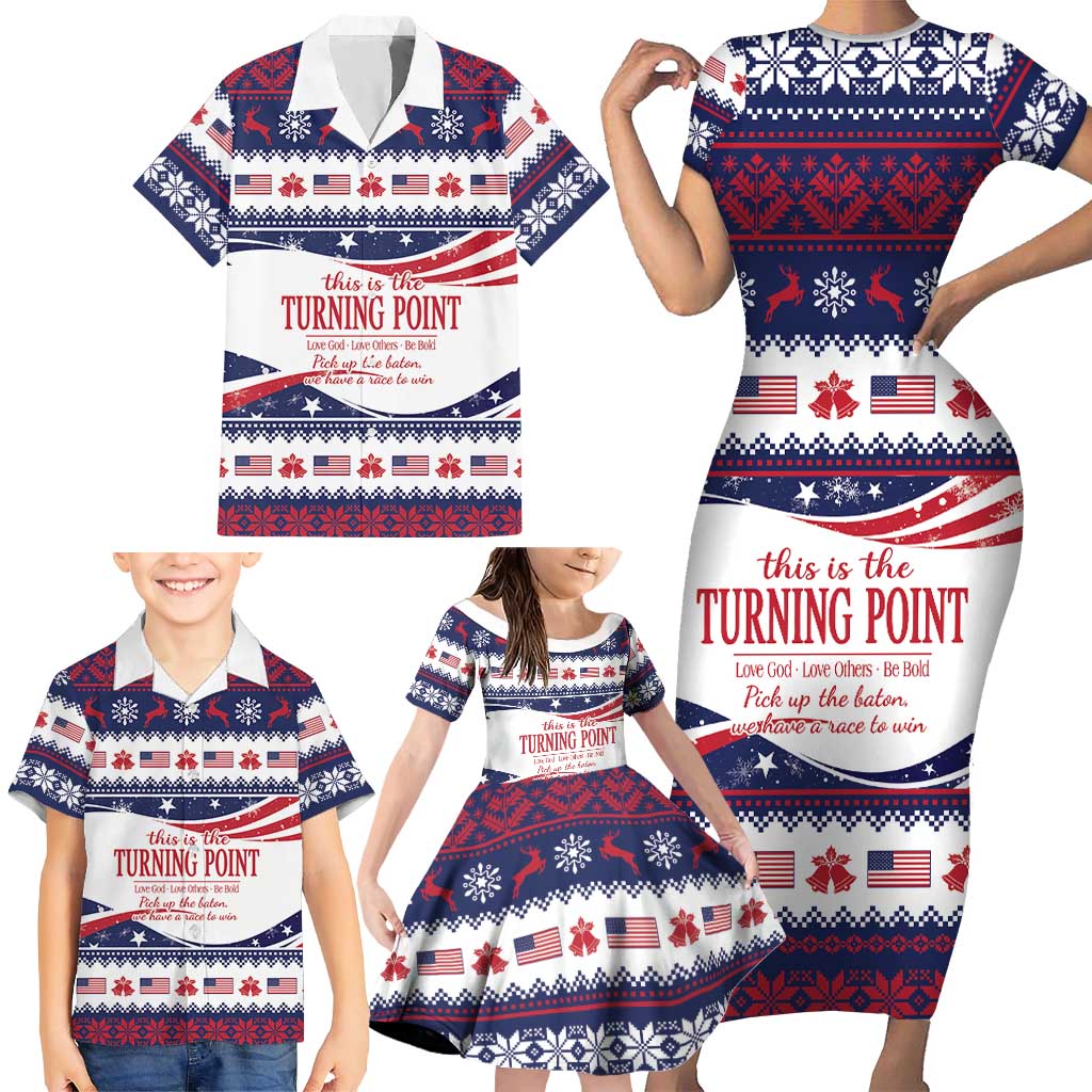 This is The Turning Point Family Matching Short Sleeve Bodycon Dress and Hawaiian Shirt Patriotic American - Wonder Print Shop