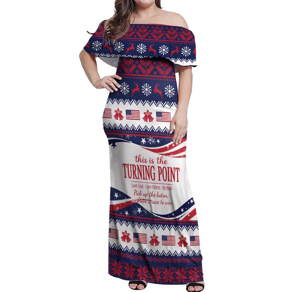 This is The Turning Point Off Shoulder Maxi Dress Patriotic American - Wonder Print Shop