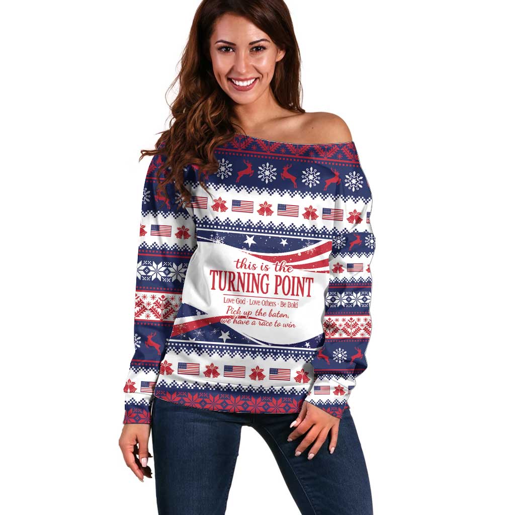 This is The Turning Point Off Shoulder Sweater Patriotic American - Wonder Print Shop