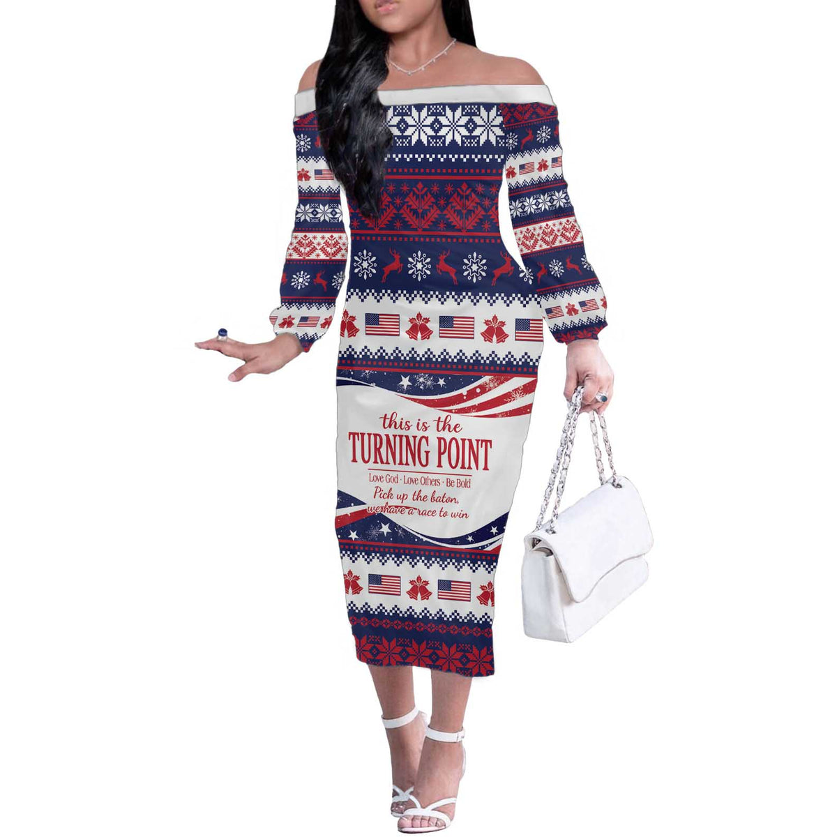 This is The Turning Point Off The Shoulder Long Sleeve Dress Patriotic American - Wonder Print Shop