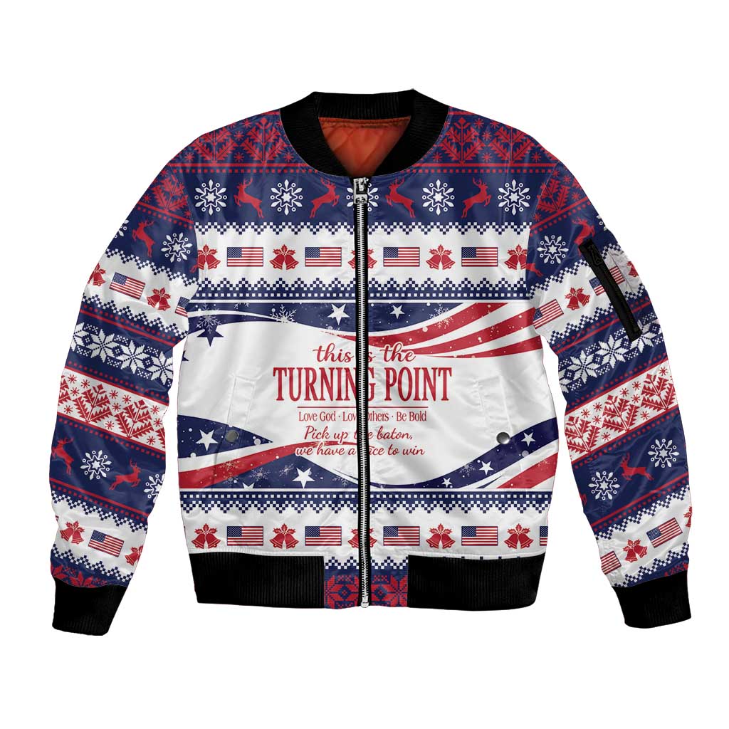 This is The Turning Point Sleeve Zip Bomber Jacket Patriotic American - Wonder Print Shop