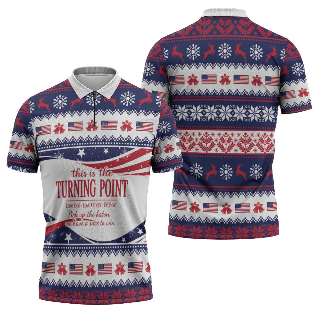 This is The Turning Point Zipper Polo Shirt Patriotic American - Wonder Print Shop