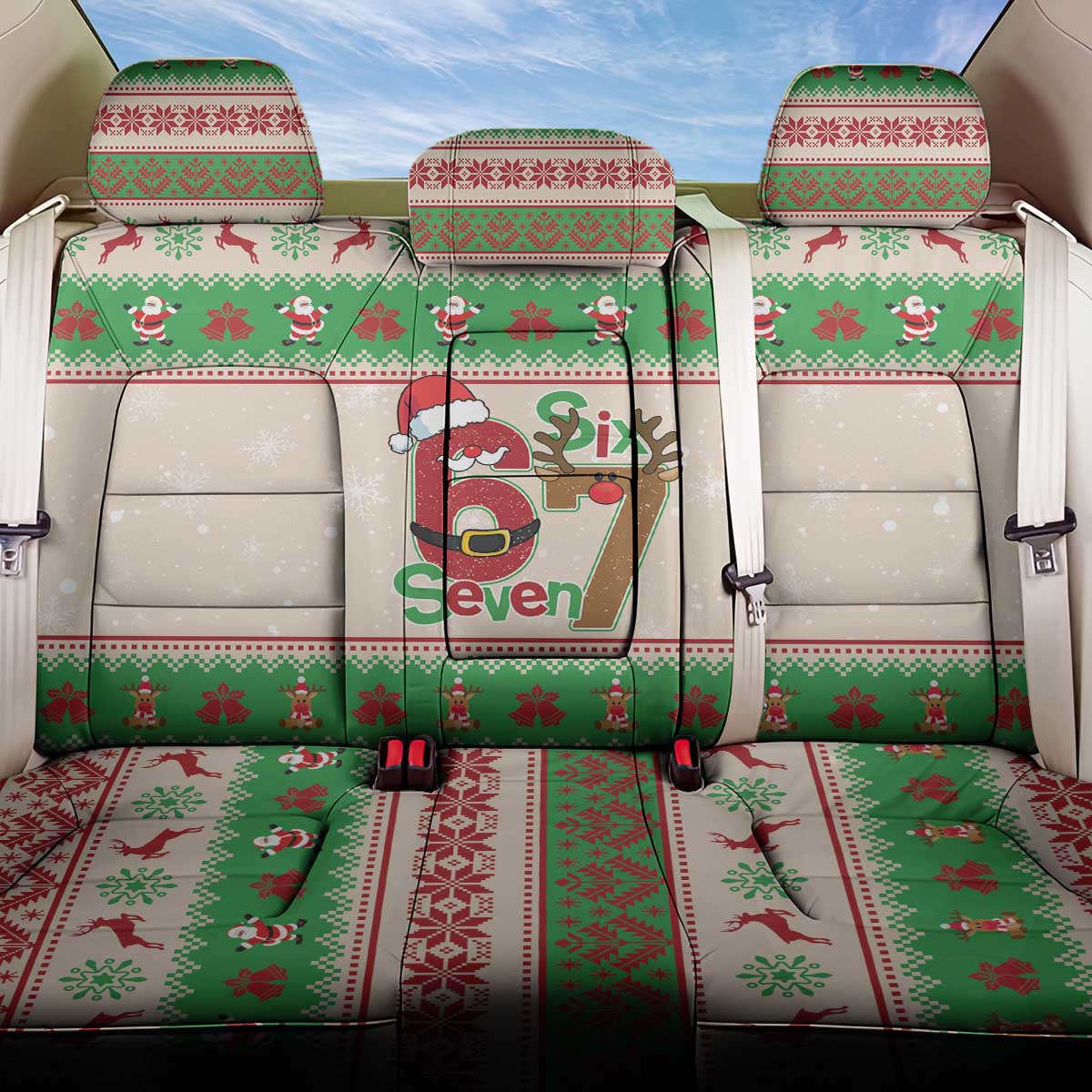 Funny Six Seven Meme Christmas Back Car Seat Cover Santa Says 6 7 - Wonder Print Shop