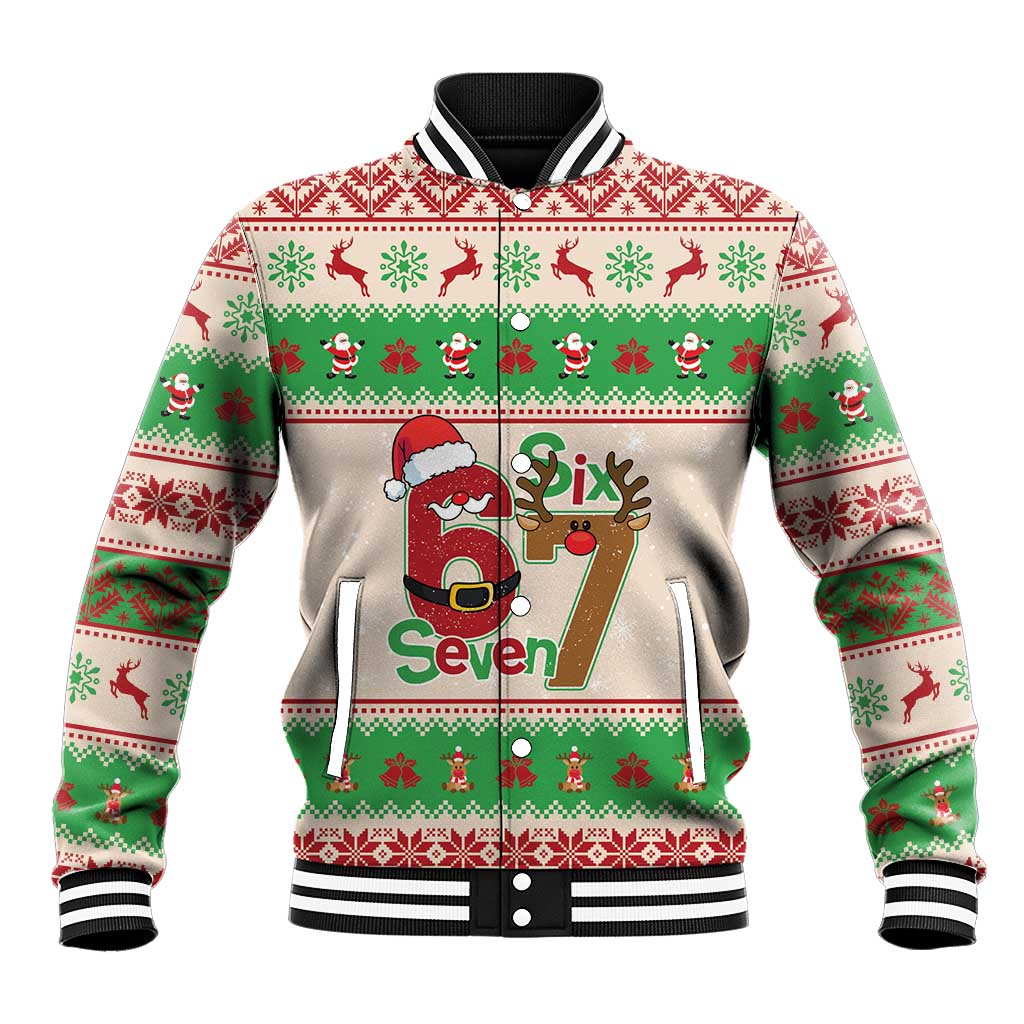Funny Six Seven Meme Christmas Baseball Jacket Santa Says 6 7 - Wonder Print Shop