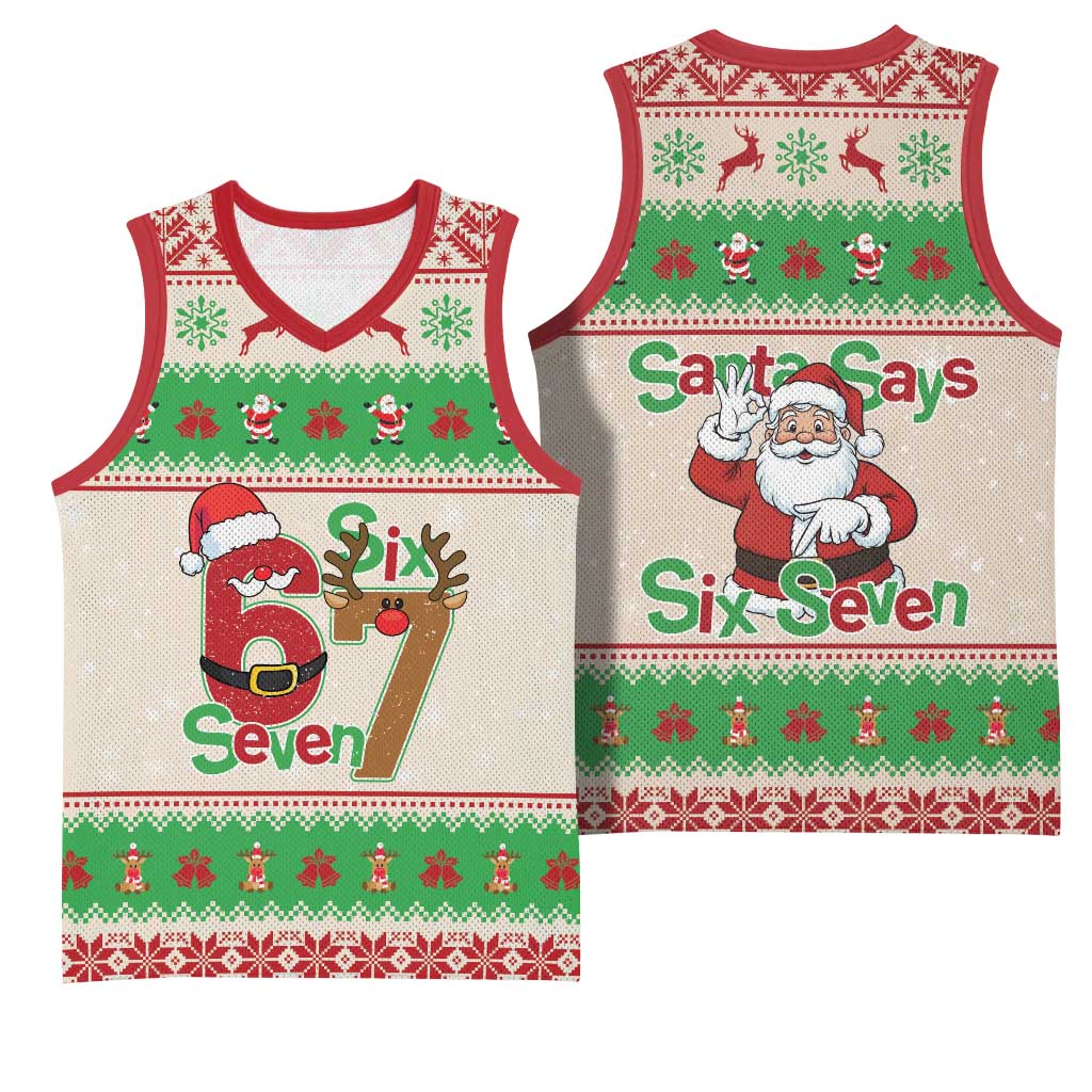 Funny Six Seven Meme Christmas Basketball Jersey Santa Says 6 7 - Wonder Print Shop