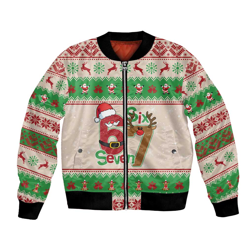 Funny Six Seven Meme Christmas Bomber Jacket Santa Says 6 7 - Wonder Print Shop