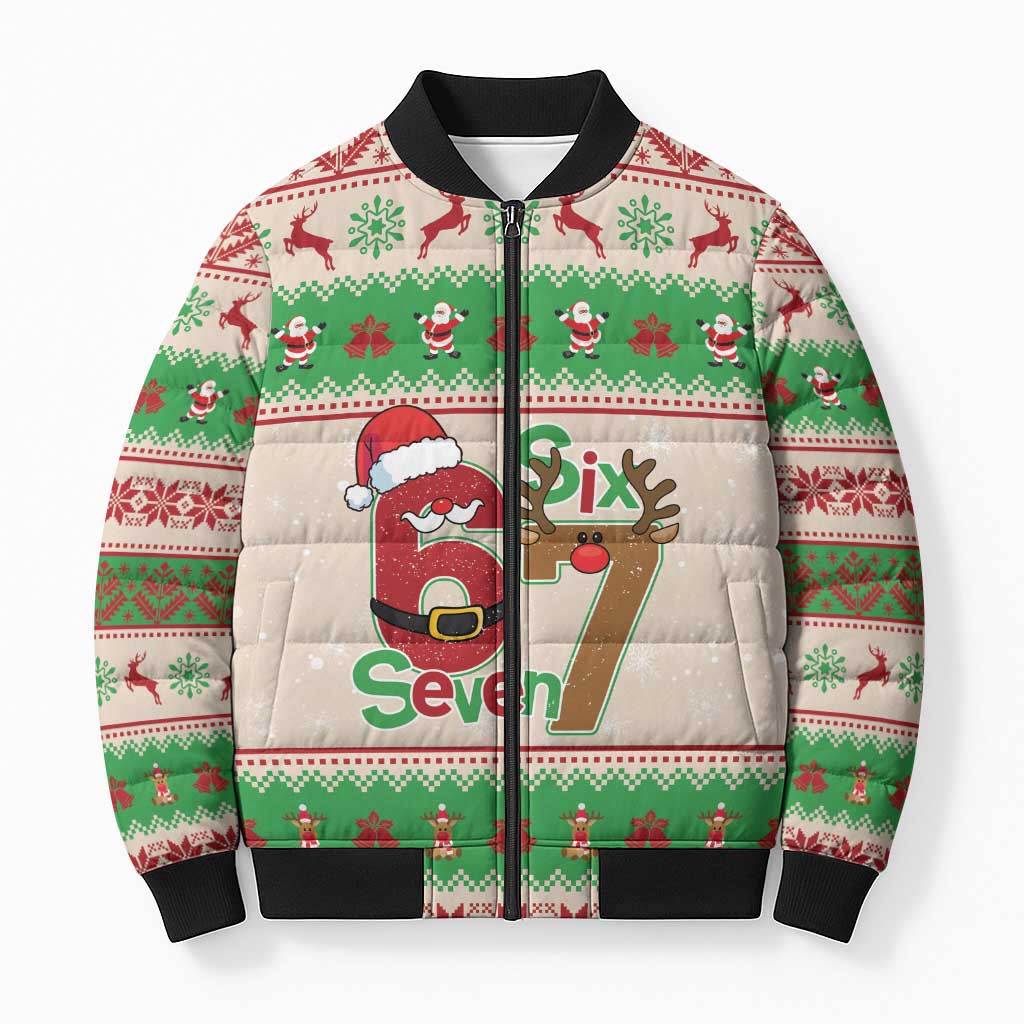 Funny Six Seven Meme Christmas Bomber Puffer Jacket Santa Says 6 7 - Wonder Print Shop