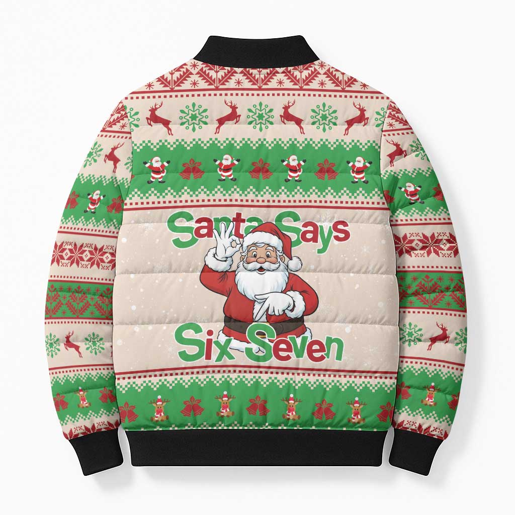 Funny Six Seven Meme Christmas Bomber Puffer Jacket Santa Says 6 7 - Wonder Print Shop