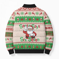 Funny Six Seven Meme Christmas Bomber Puffer Jacket Santa Says 6 7 - Wonder Print Shop
