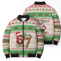 Funny Six Seven Meme Christmas Bomber Puffer Jacket Santa Says 6 7 - Wonder Print Shop