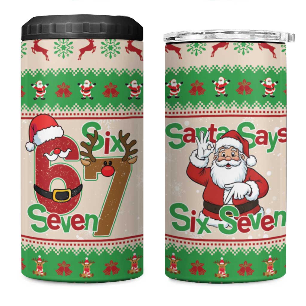 Funny Six Seven Meme Christmas 4 in 1 Can Cooler Tumbler Santa Says 6 7 - Wonder Print Shop