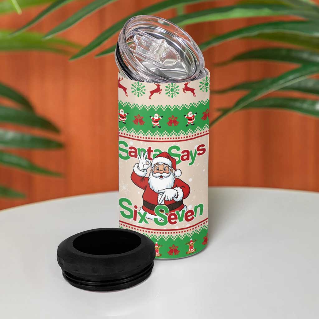 Funny Six Seven Meme Christmas 4 in 1 Can Cooler Tumbler Santa Says 6 7 - Wonder Print Shop
