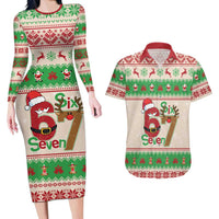 Funny Six Seven Meme Christmas Couples Matching Long Sleeve Bodycon Dress and Hawaiian Shirt Santa Says 6 7 - Wonder Print Shop