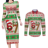 Funny Six Seven Meme Christmas Couples Matching Long Sleeve Bodycon Dress and Long Sleeve Button Shirt Santa Says 6 7 - Wonder Print Shop