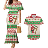 Funny Six Seven Meme Christmas Couples Matching Mermaid Dress and Hawaiian Shirt Santa Says 6 7 - Wonder Print Shop
