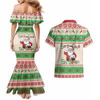 Funny Six Seven Meme Christmas Couples Matching Mermaid Dress and Hawaiian Shirt Santa Says 6 7 - Wonder Print Shop