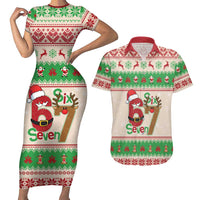 Funny Six Seven Meme Christmas Couples Matching Short Sleeve Bodycon Dress and Hawaiian Shirt Santa Says 6 7 - Wonder Print Shop