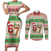 Funny Six Seven Meme Christmas Couples Matching Short Sleeve Bodycon Dress and Long Sleeve Button Shirt Santa Says 6 7 - Wonder Print Shop