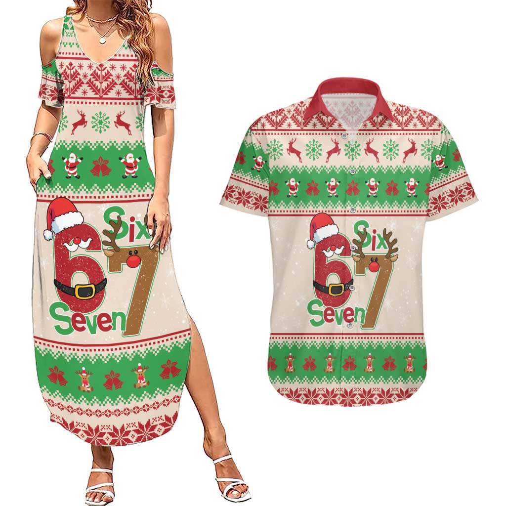 Funny Six Seven Meme Christmas Couples Matching Summer Maxi Dress and Hawaiian Shirt Santa Says 6 7 - Wonder Print Shop