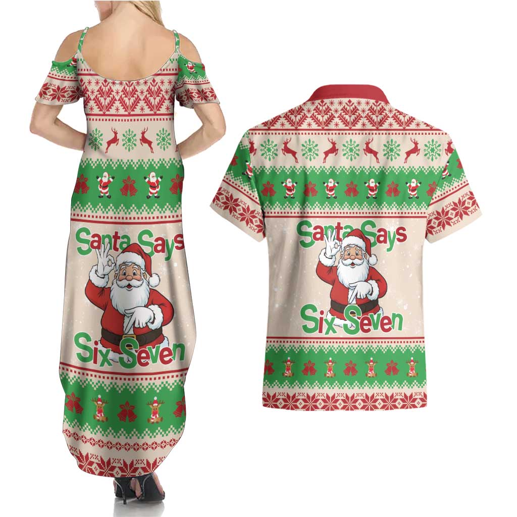 Funny Six Seven Meme Christmas Couples Matching Summer Maxi Dress and Hawaiian Shirt Santa Says 6 7 - Wonder Print Shop