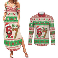 Funny Six Seven Meme Christmas Couples Matching Summer Maxi Dress and Long Sleeve Button Shirt Santa Says 6 7 - Wonder Print Shop