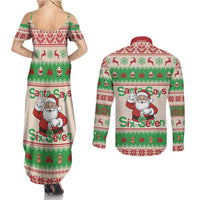 Funny Six Seven Meme Christmas Couples Matching Summer Maxi Dress and Long Sleeve Button Shirt Santa Says 6 7 - Wonder Print Shop