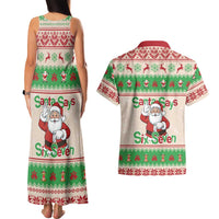 Funny Six Seven Meme Christmas Couples Matching Tank Maxi Dress and Hawaiian Shirt Santa Says 6 7 - Wonder Print Shop