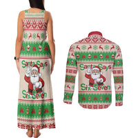 Funny Six Seven Meme Christmas Couples Matching Tank Maxi Dress and Long Sleeve Button Shirt Santa Says 6 7 - Wonder Print Shop