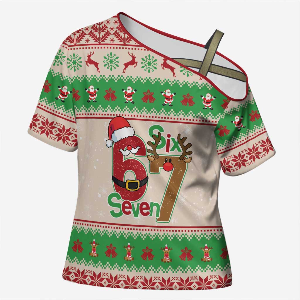 Funny Six Seven Meme Christmas Cross Shoulder Shirt Santa Says 6 7 - Wonder Print Shop