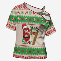 Funny Six Seven Meme Christmas Cross Shoulder Shirt Santa Says 6 7 - Wonder Print Shop