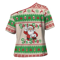 Funny Six Seven Meme Christmas Cross Shoulder Shirt Santa Says 6 7 - Wonder Print Shop