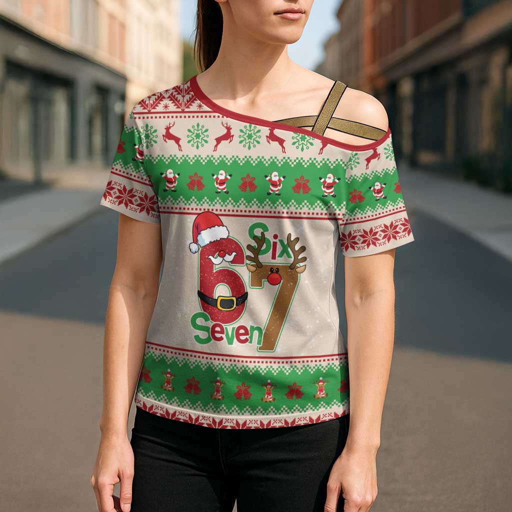 Funny Six Seven Meme Christmas Cross Shoulder Shirt Santa Says 6 7 - Wonder Print Shop