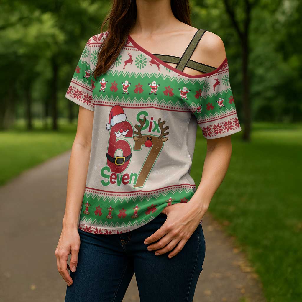Funny Six Seven Meme Christmas Cross Shoulder Shirt Santa Says 6 7 - Wonder Print Shop
