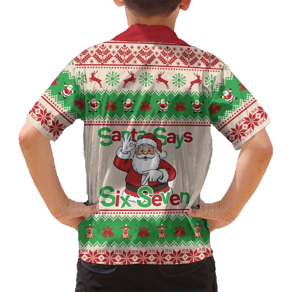 Funny Six Seven Meme Christmas Family Matching Long Sleeve Bodycon Dress and Hawaiian Shirt Santa Says 6 7 - Wonder Print Shop