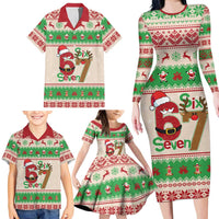 Funny Six Seven Meme Christmas Family Matching Long Sleeve Bodycon Dress and Hawaiian Shirt Santa Says 6 7 - Wonder Print Shop