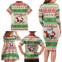Funny Six Seven Meme Christmas Family Matching Long Sleeve Bodycon Dress and Hawaiian Shirt Santa Says 6 7 - Wonder Print Shop