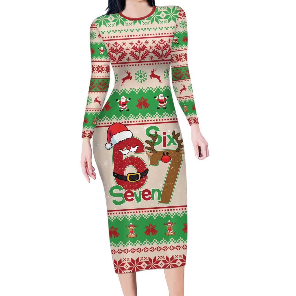 Funny Six Seven Meme Christmas Family Matching Long Sleeve Bodycon Dress and Hawaiian Shirt Santa Says 6 7 - Wonder Print Shop