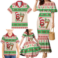 Funny Six Seven Meme Christmas Family Matching Mermaid Dress and Hawaiian Shirt Santa Says 6 7 - Wonder Print Shop