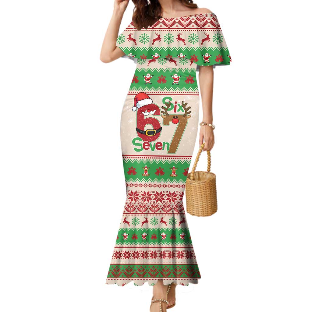 Funny Six Seven Meme Christmas Family Matching Mermaid Dress and Hawaiian Shirt Santa Says 6 7 - Wonder Print Shop