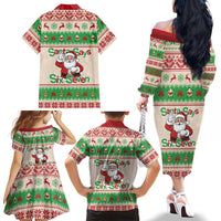 Funny Six Seven Meme Christmas Family Matching Off The Shoulder Long Sleeve Dress and Hawaiian Shirt Santa Says 6 7 - Wonder Print Shop