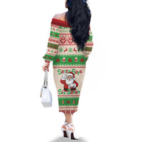 Funny Six Seven Meme Christmas Family Matching Off The Shoulder Long Sleeve Dress and Hawaiian Shirt Santa Says 6 7 - Wonder Print Shop