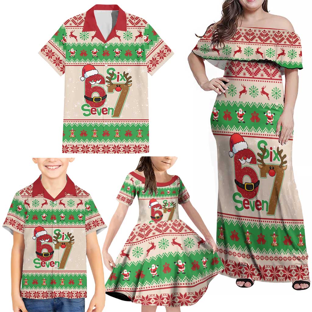 Funny Six Seven Meme Christmas Family Matching Off Shoulder Maxi Dress and Hawaiian Shirt Santa Says 6 7 - Wonder Print Shop