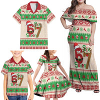 Funny Six Seven Meme Christmas Family Matching Off Shoulder Maxi Dress and Hawaiian Shirt Santa Says 6 7 - Wonder Print Shop