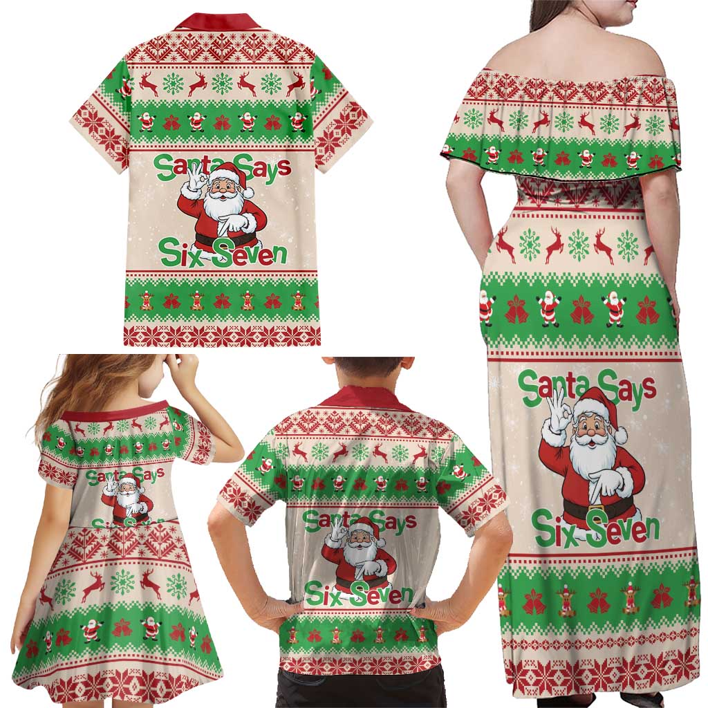 Funny Six Seven Meme Christmas Family Matching Off Shoulder Maxi Dress and Hawaiian Shirt Santa Says 6 7 - Wonder Print Shop